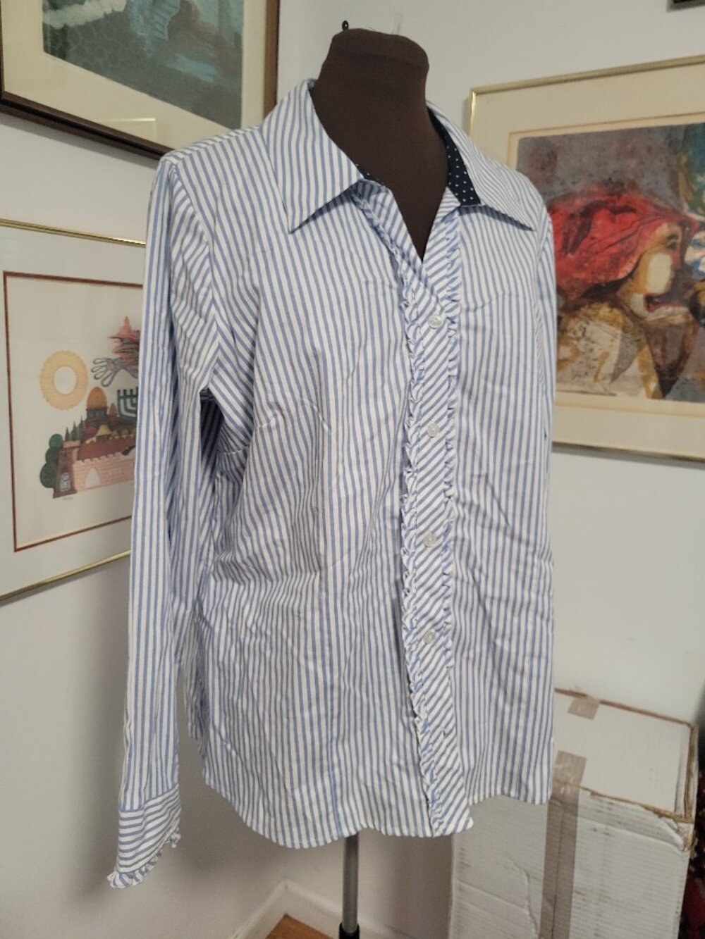 NWT St.John's Bay Pinstripe and ruffled Shirt Size XL